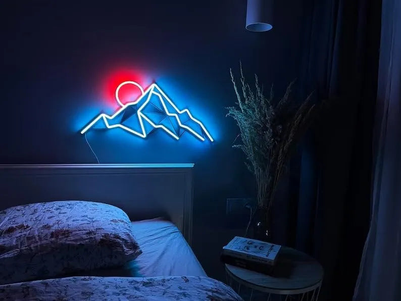 Mountain Sunrise LED Neon Sign for Bedroom Wall Decor