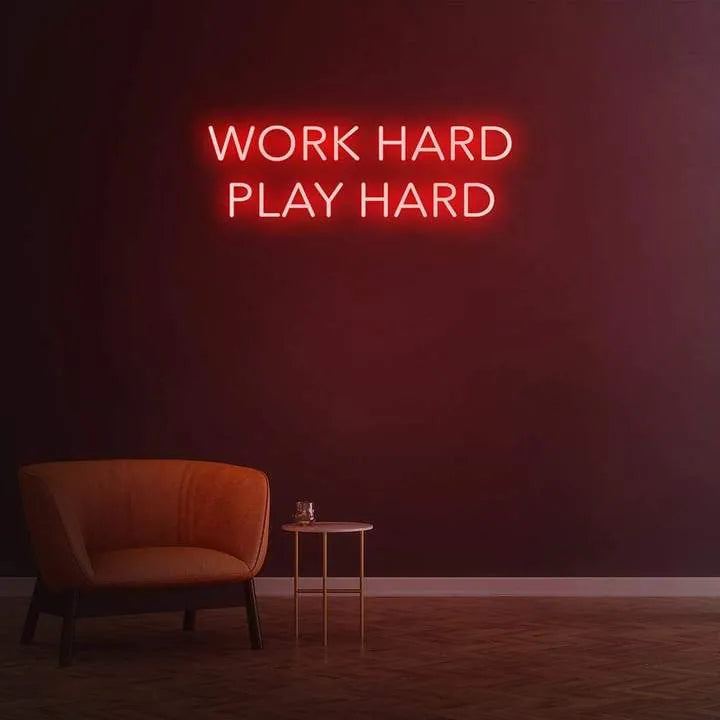 Work Hard Play Hard LED Neon Sign for Office Wall Decor