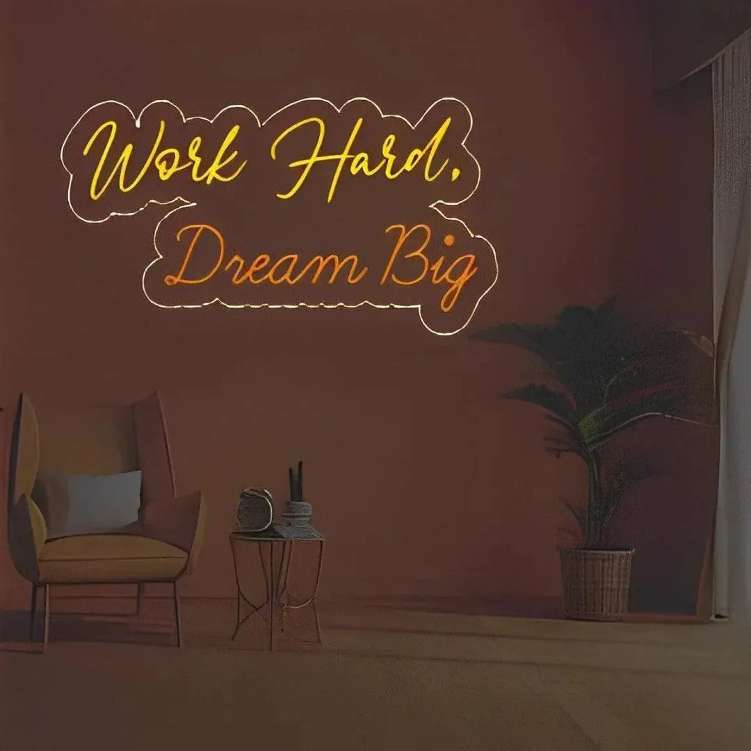 Work Hard Dream Big LED Neon Sign for Office & Study Room Decor