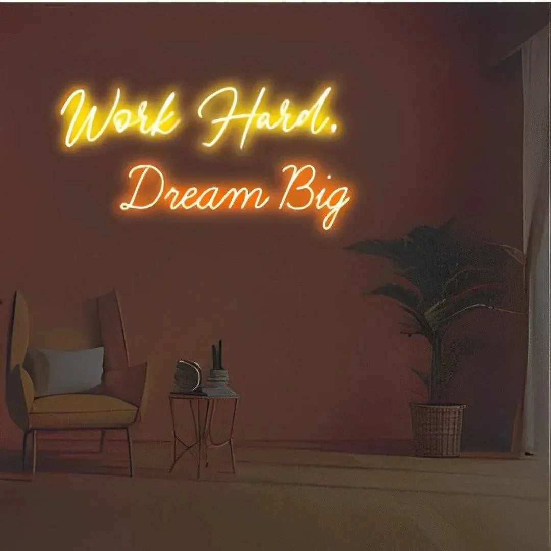 Work Hard Dream Big LED Neon Sign for Office & Study Room Decor
