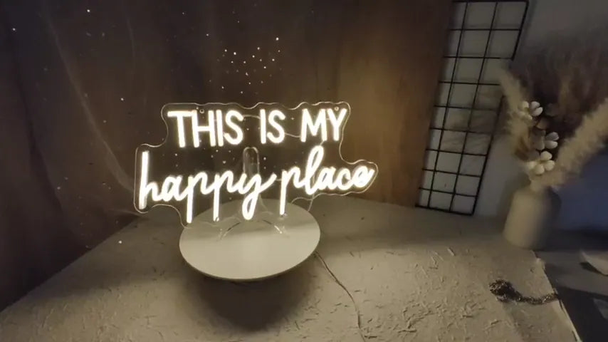 Decorative Happy Place LED Neon Light for Home & Office Decor