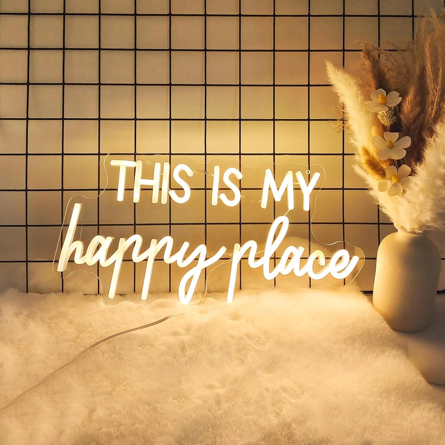 Decorative Happy Place LED Neon Light for Home & Office Decor
