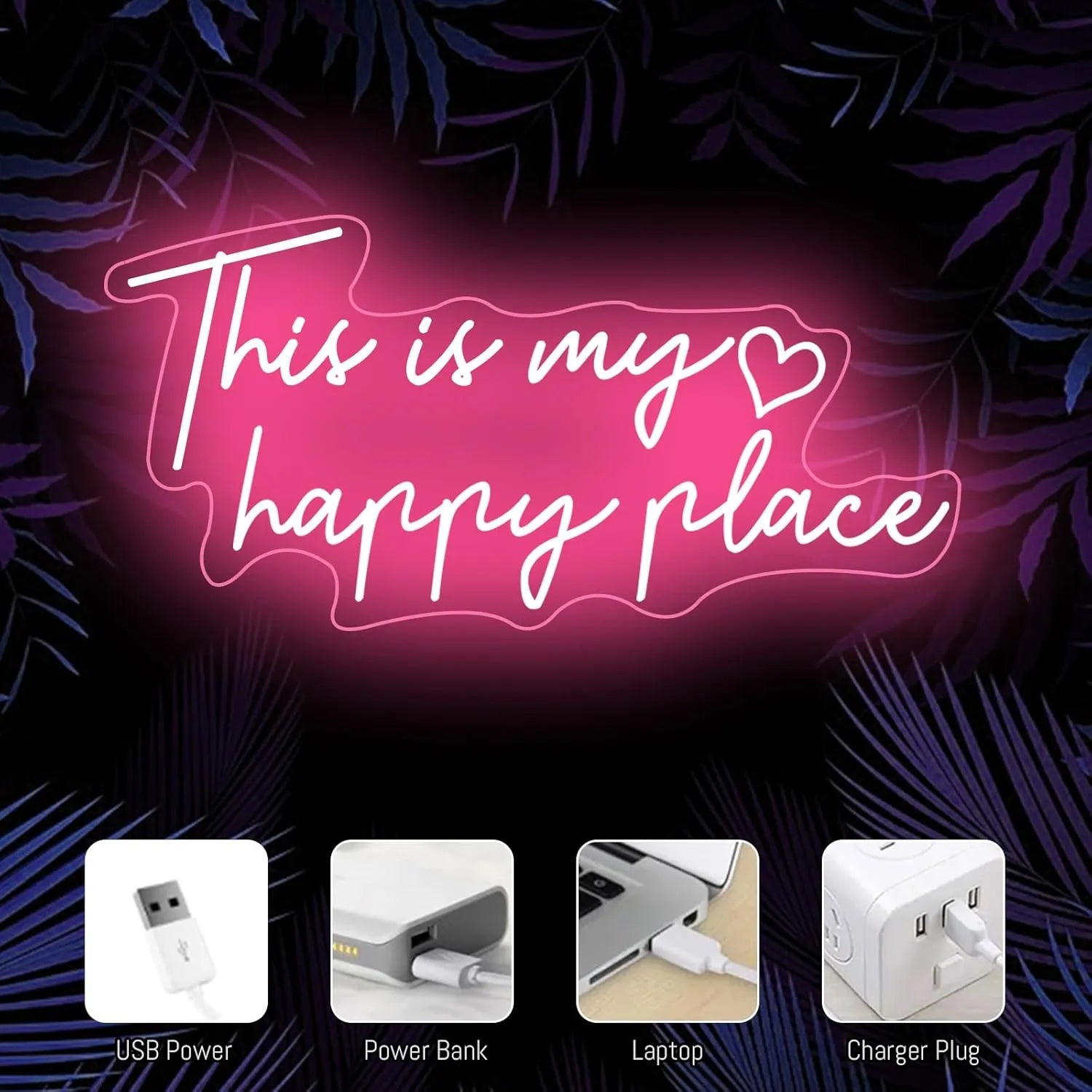 This Is My Happy Place Neon Wall Art for Home Decor