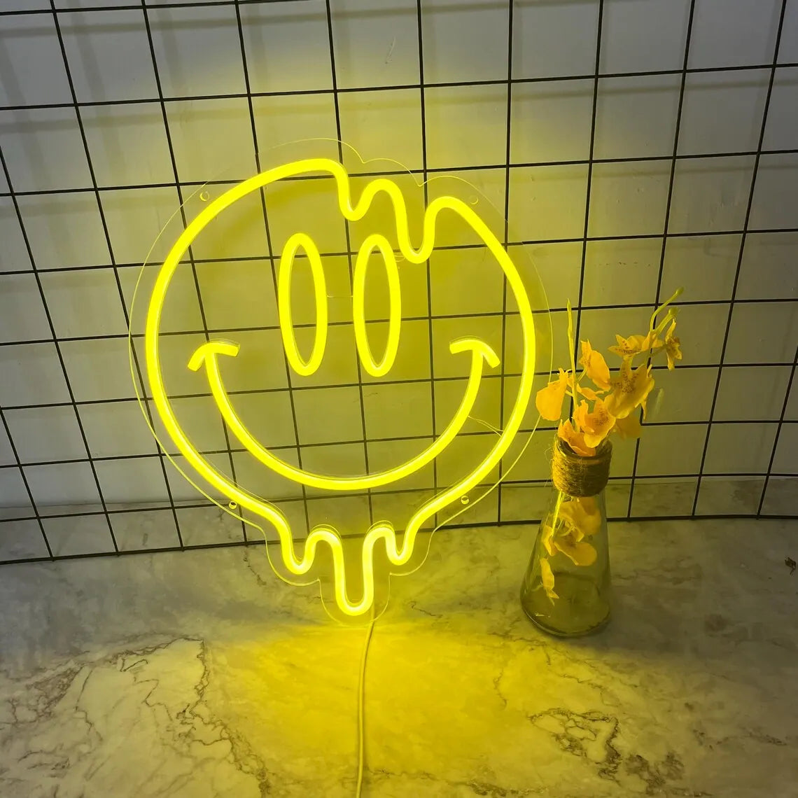 Dripping Smiley Face LED Neon Sign for Bedroom & Home Decor