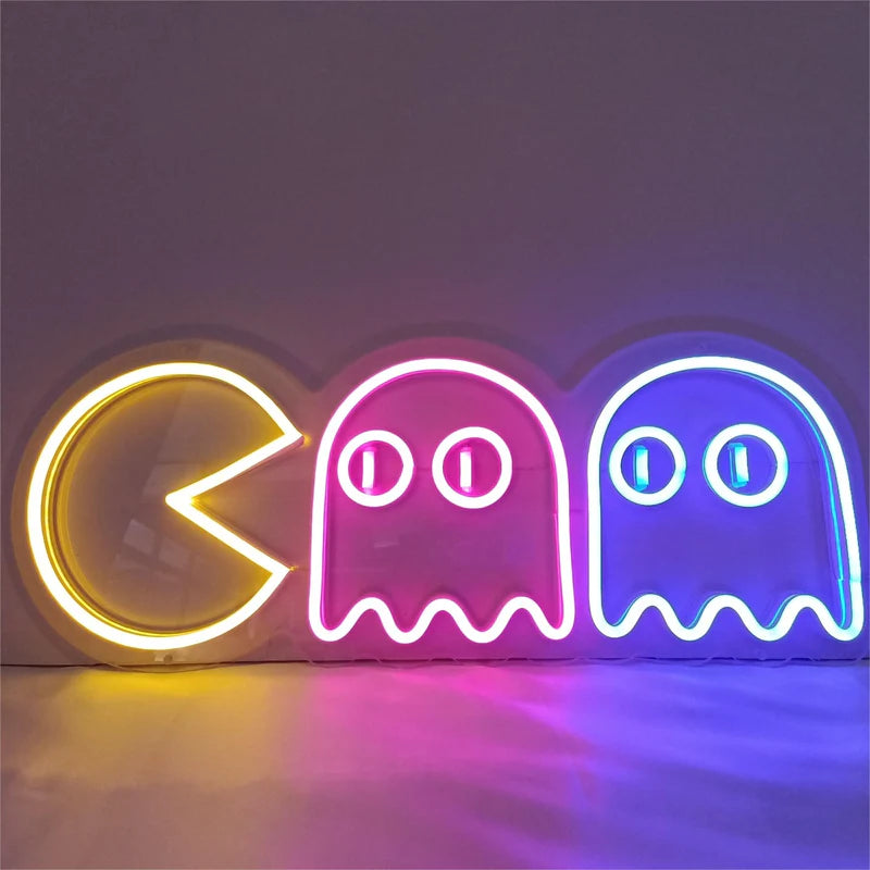 Pac-Man LED Neon Sign for Gaming Room & Bedroom Decor