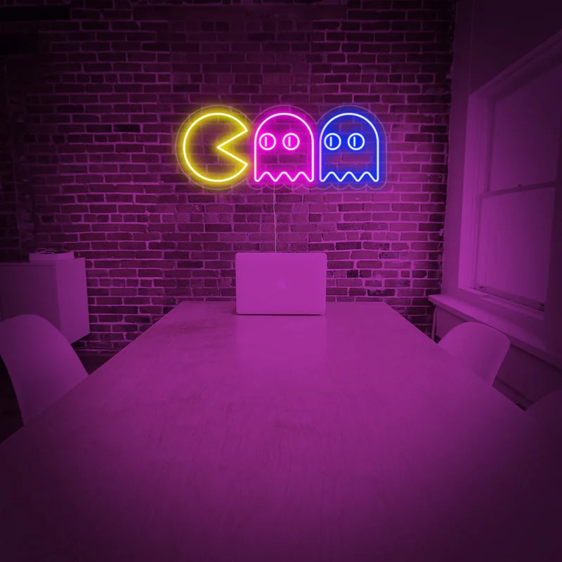 Pac-Man LED Neon Sign for Gaming Room & Bedroom Decor