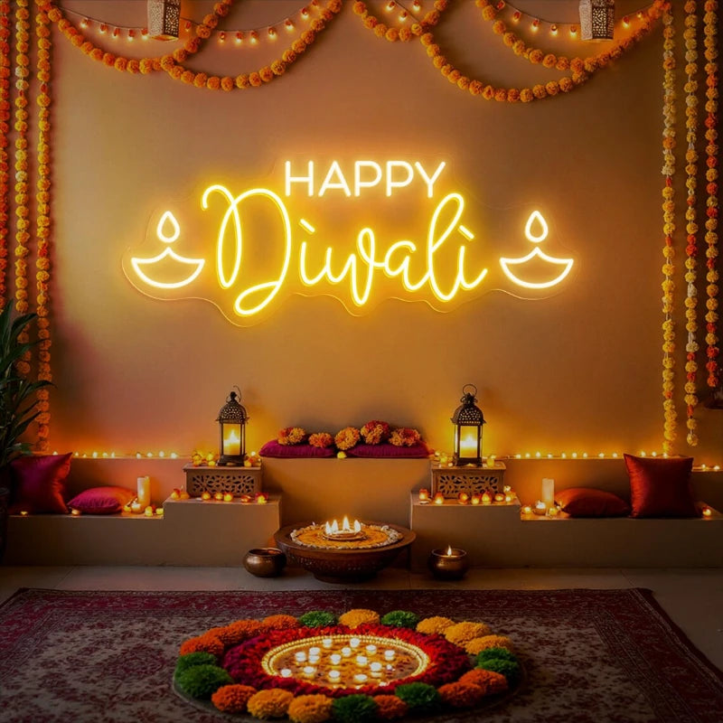 Happy Diwali Diya Neon Sign