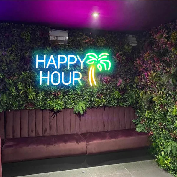 Happy Hour Coconut Tree Neon Sign