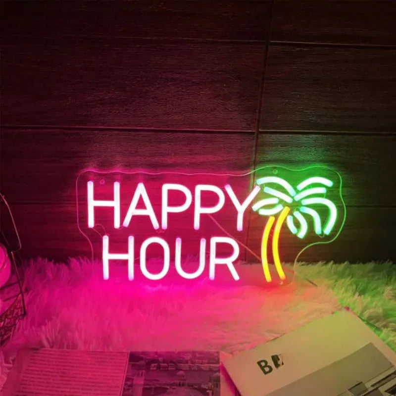 Happy Hour Coconut Tree Neon Sign