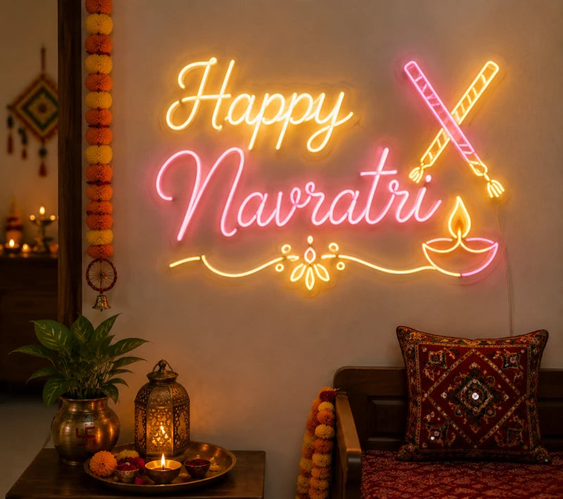 Happy Navratri Neon Sign Wall
