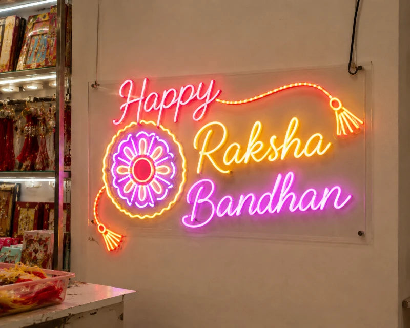 Happy Raksha Bandhan With Rakhi LED Neon Sign