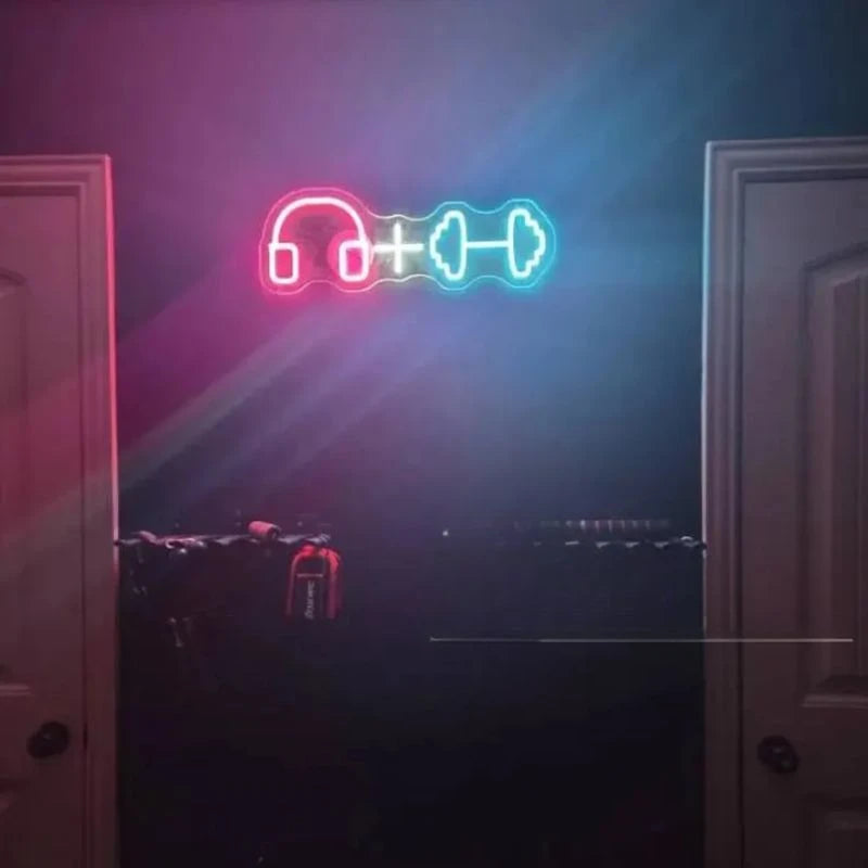 Headset And Dumbbell Neon Sign