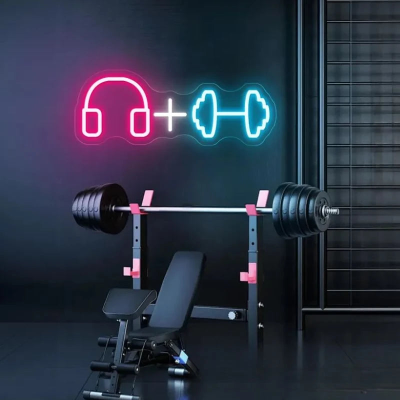 Headset And Dumbbell Neon Sign