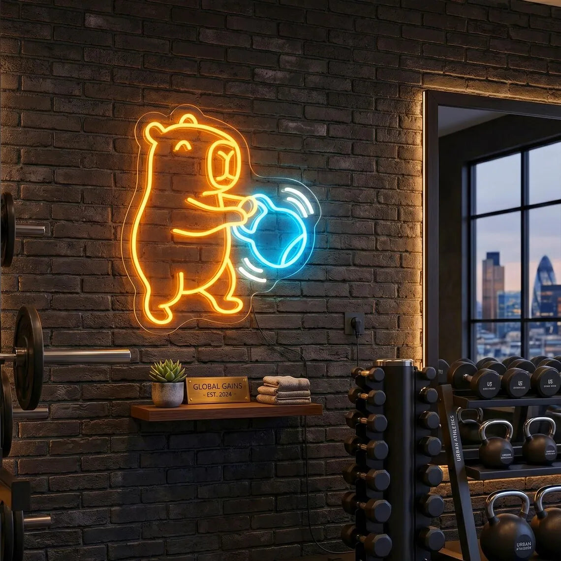 Kettlebell Capybara Neon Sign