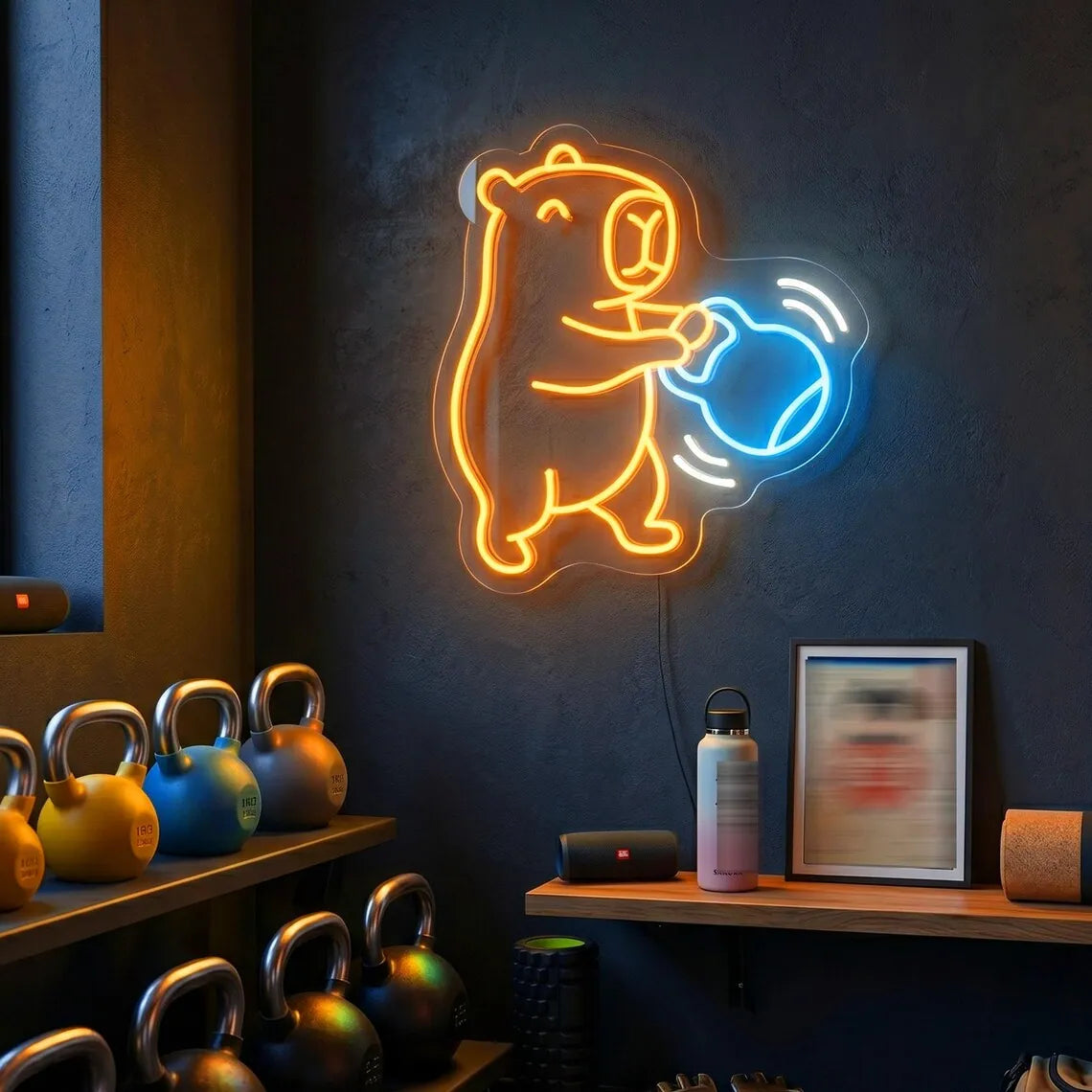 Kettlebell Capybara Neon Sign