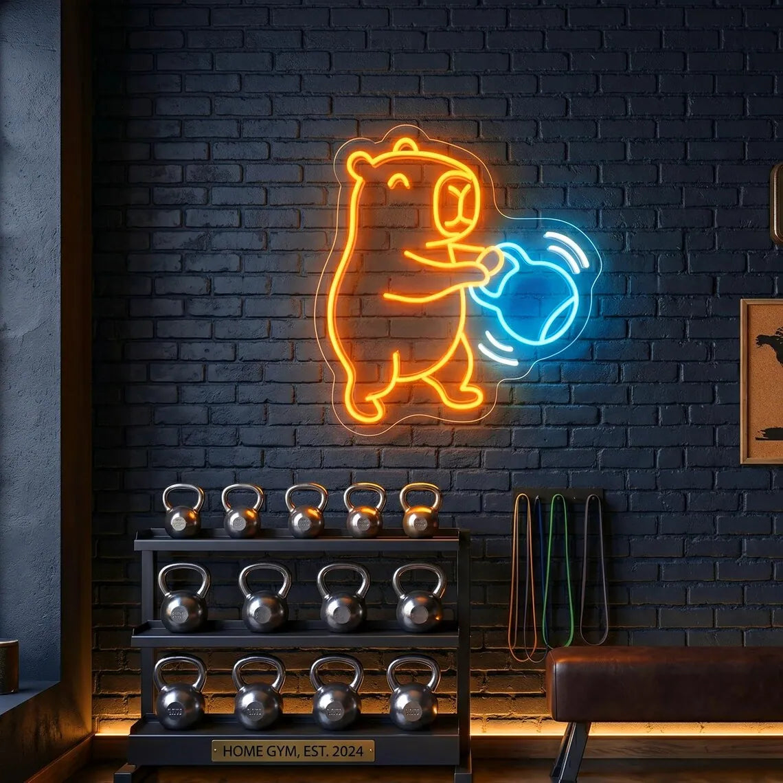 Kettlebell Capybara Neon Sign