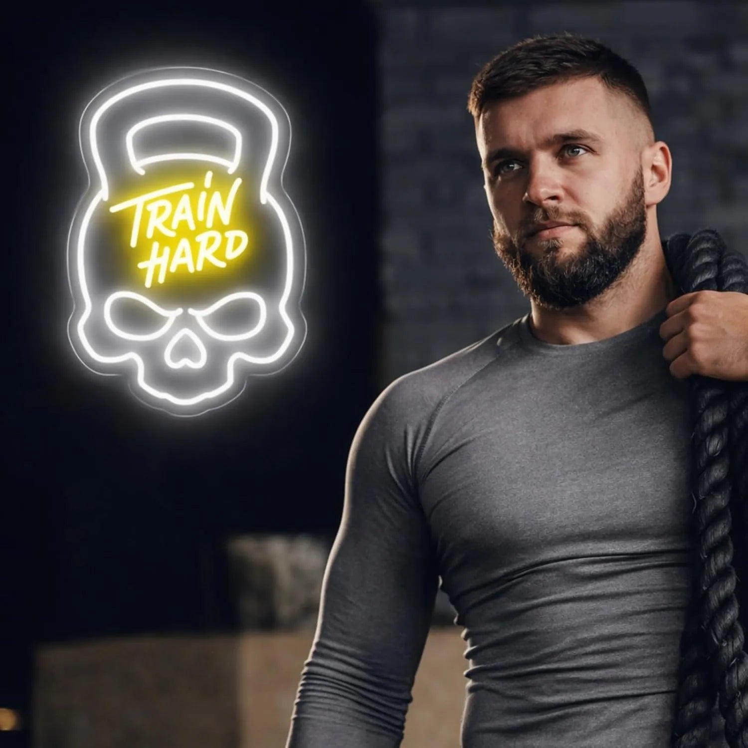 Kettlebell Train Hard Neon Sign LED Light
