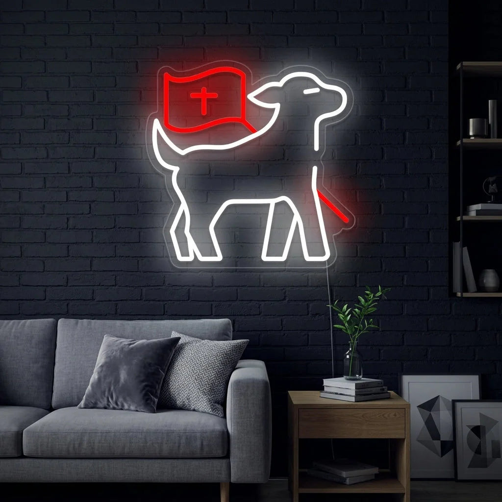 Lamb with Cross Neon Sign