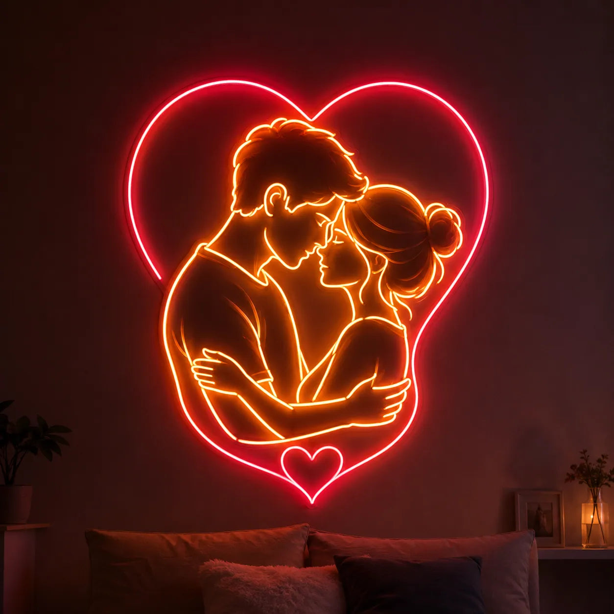 LED Heart Neon Lights Couple Love Art
