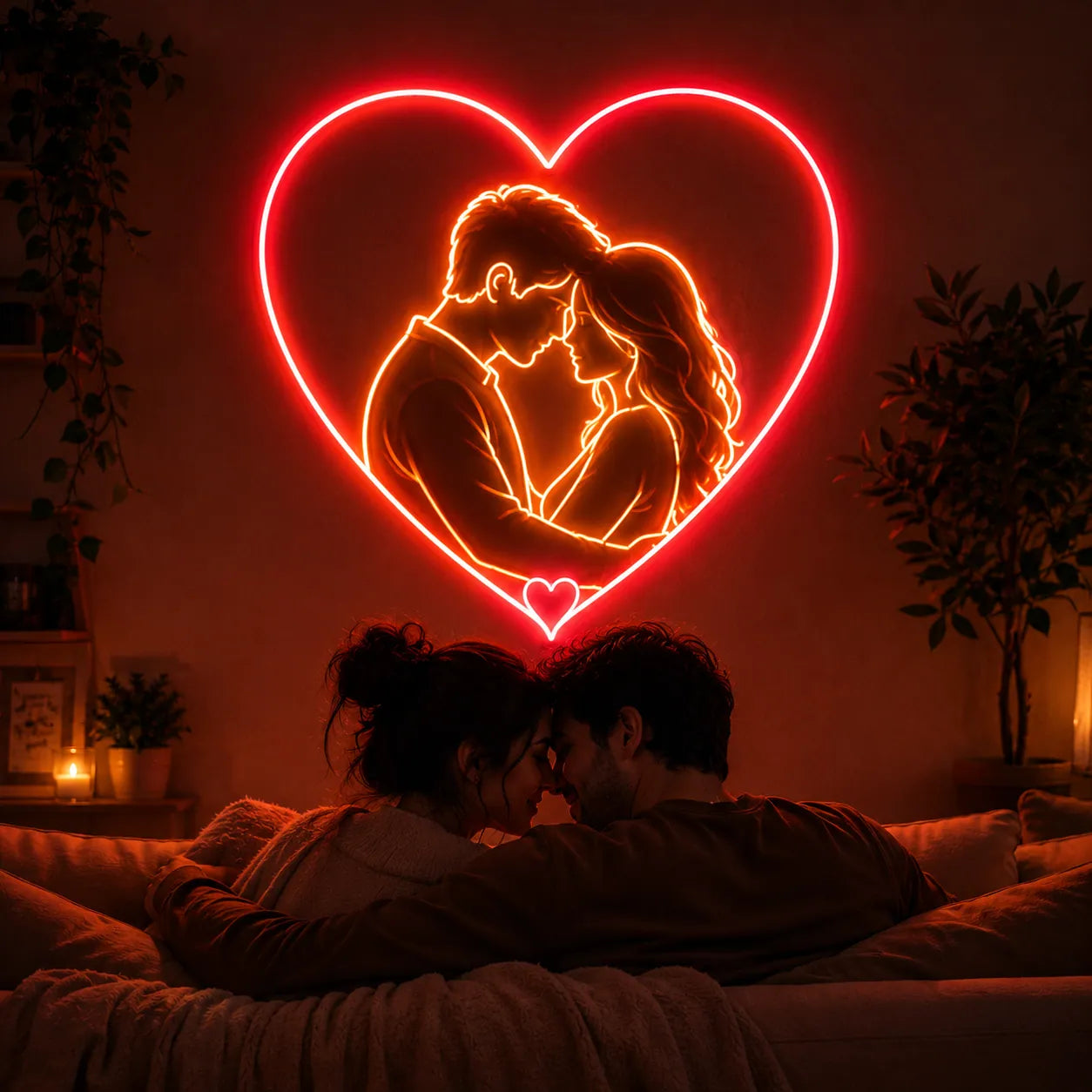Aesthetic Neon Heart Couple Room Light