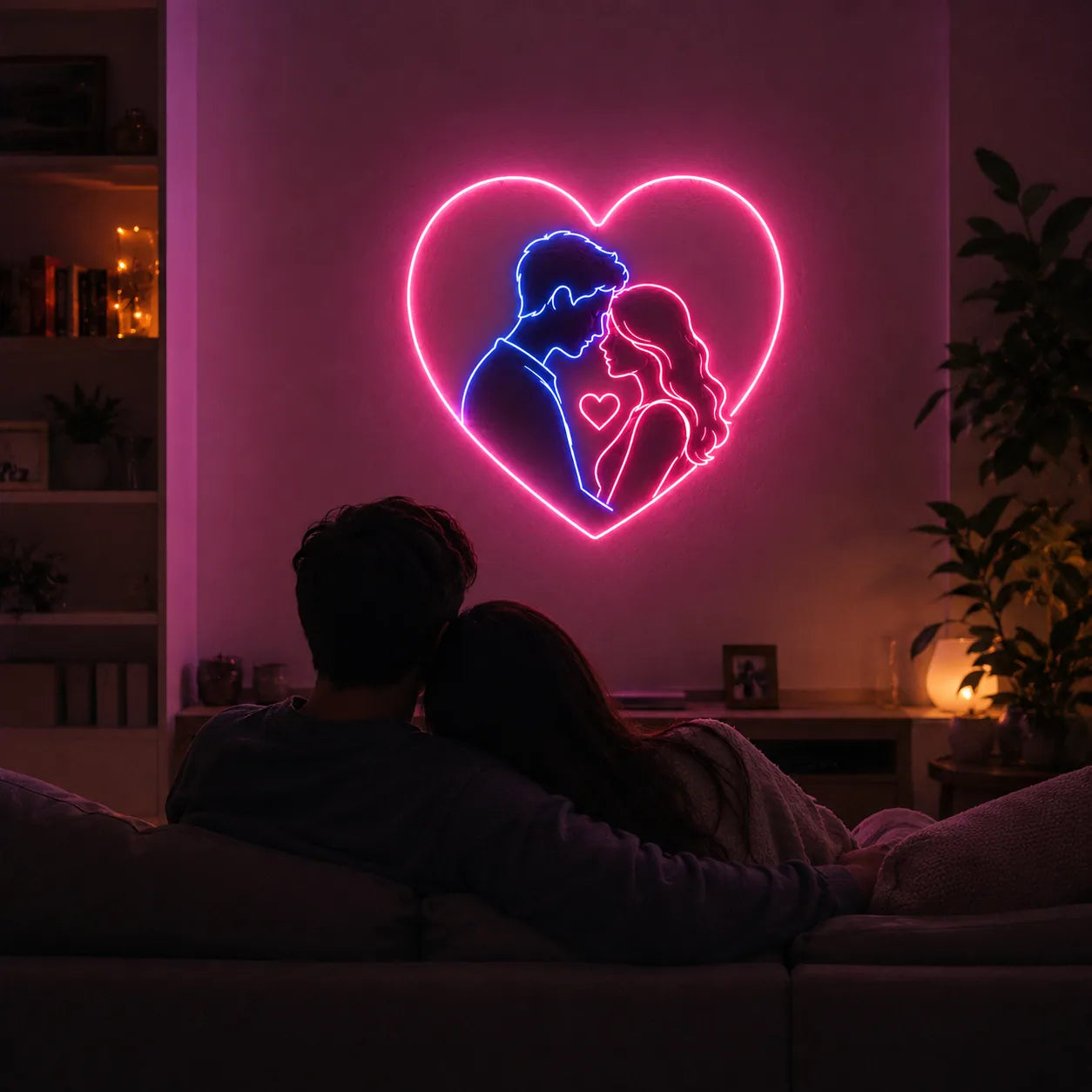 Neon Heart Lights for Couple Room Glow