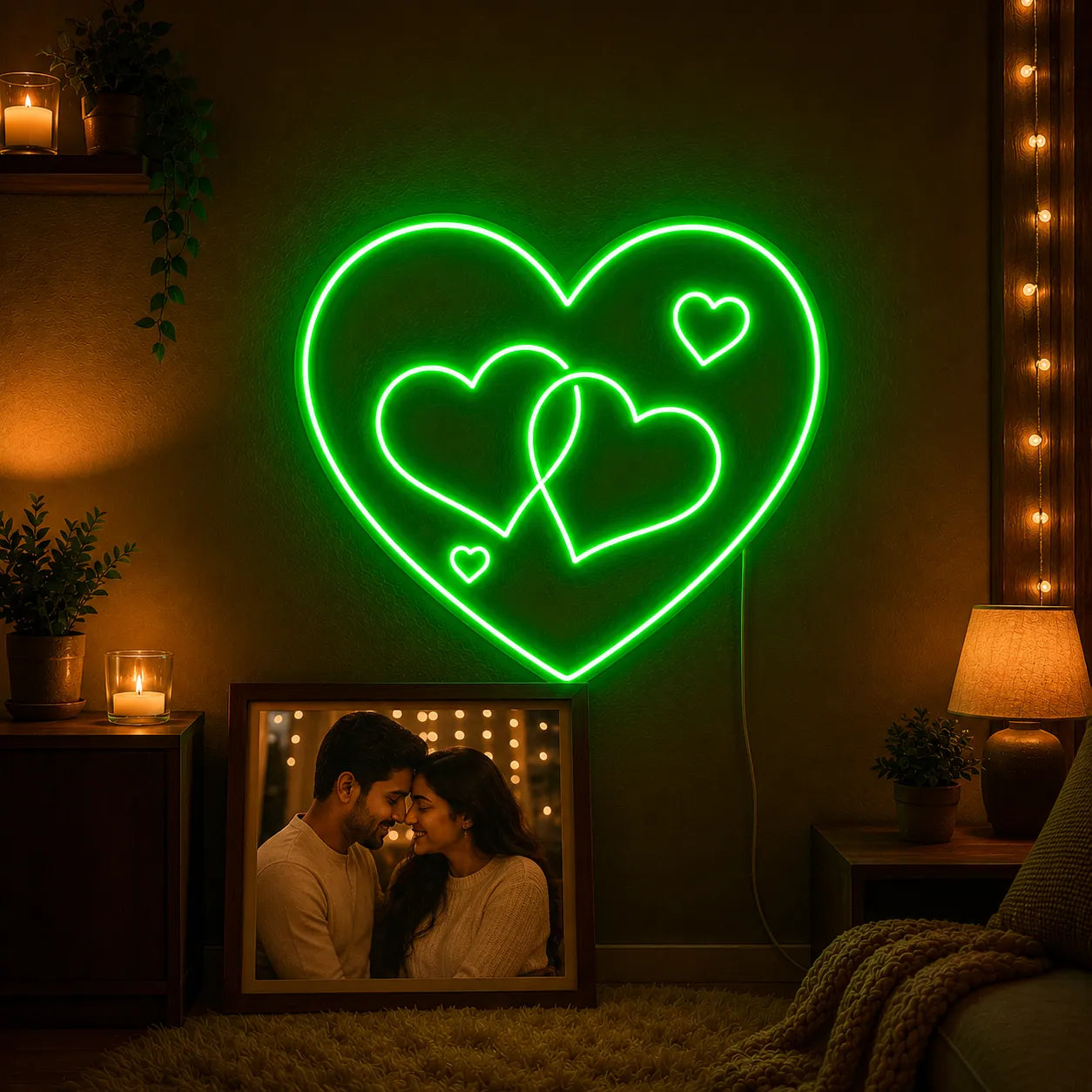 Couple Double Heart Neon Light Sign