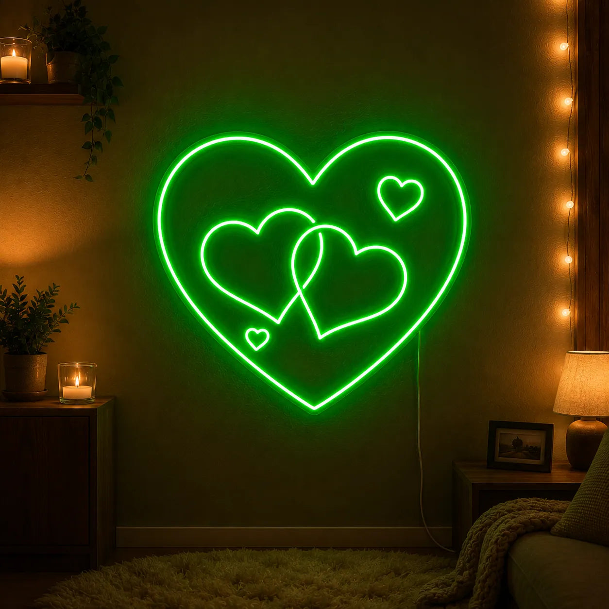 Couple Double Heart Neon Light Sign