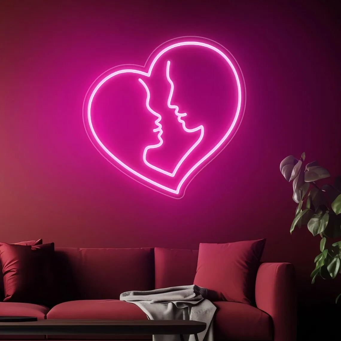 Elegant Heart Shape Couple Neon Artwork