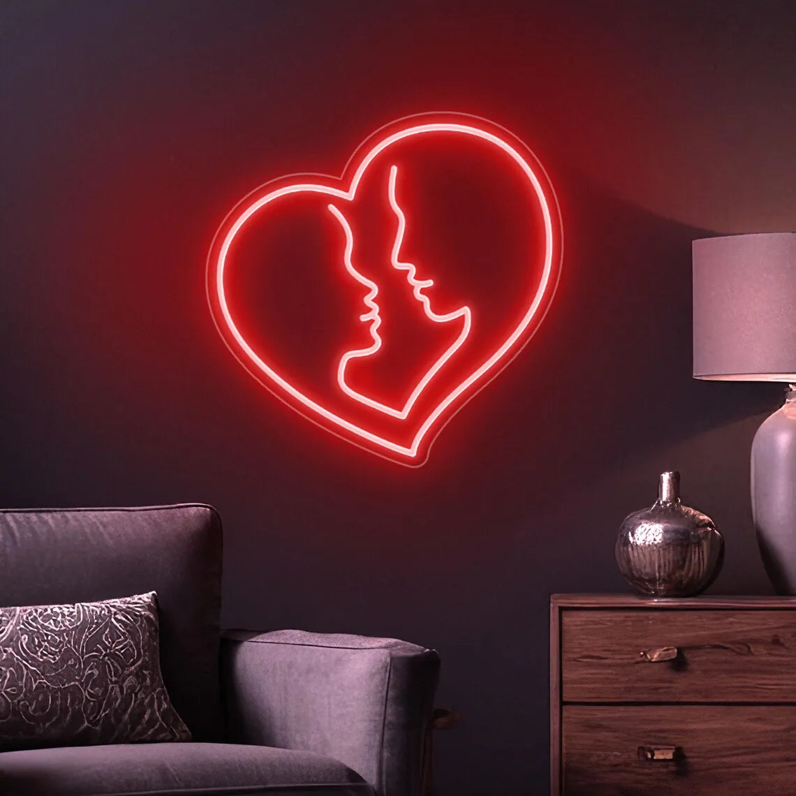 Elegant Heart Shape Couple Neon Artwork