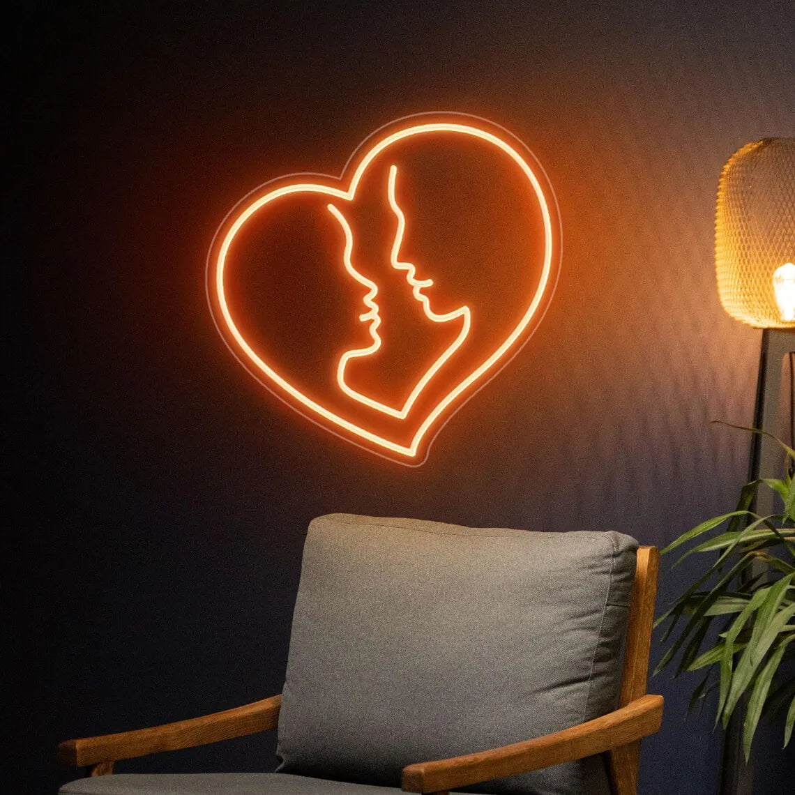 Elegant Heart Shape Couple Neon Artwork