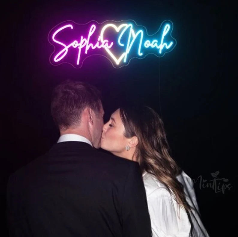 Couple Heart Name Neon Wall Decor