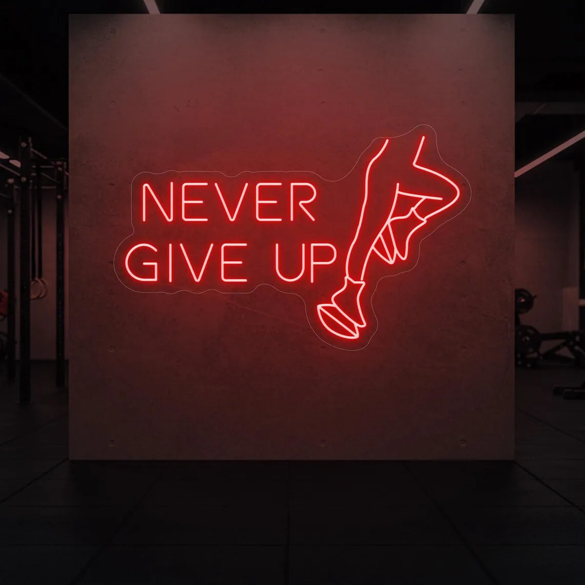 Never Give Up and Running Legs Neon LED Sign