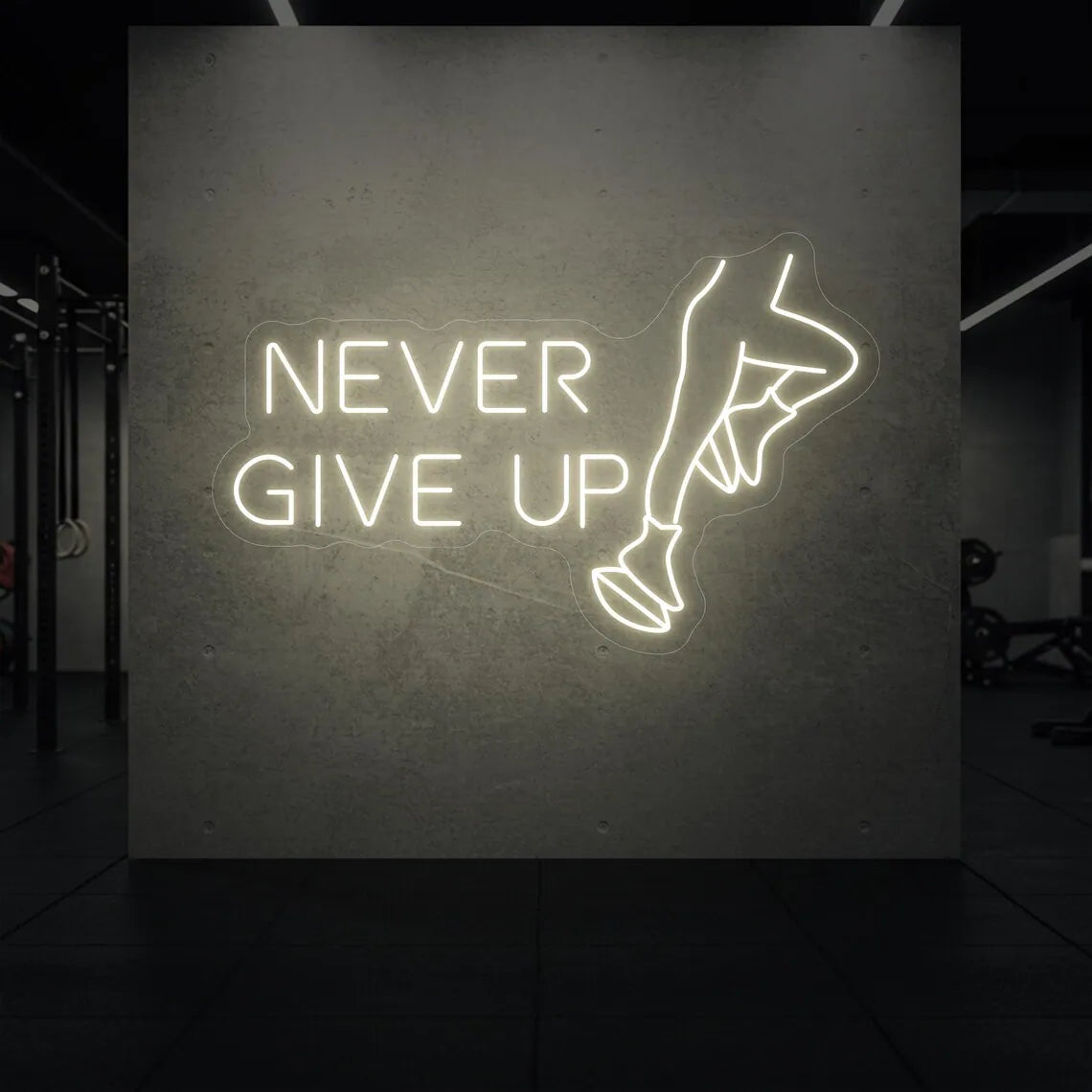 Never Give Up and Running Legs Neon LED Sign