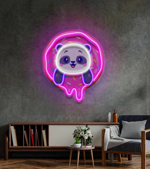 Panda Donut UV Print Neon Sign