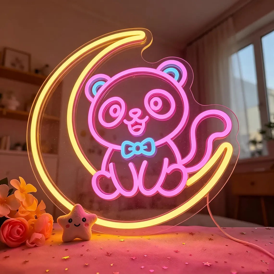 Panda Moon Neon Sign