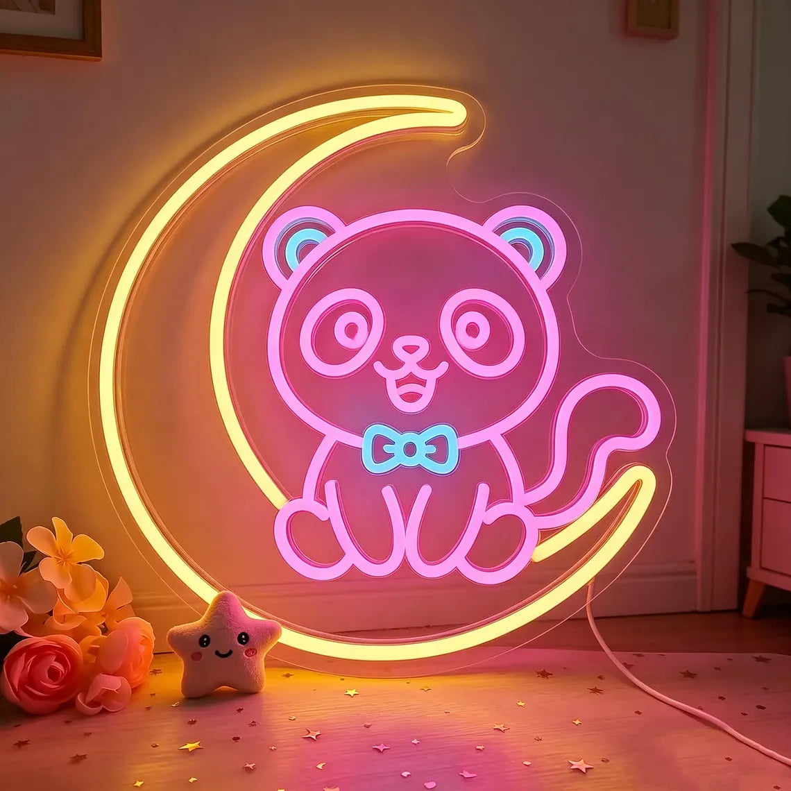 Panda Moon Neon Sign