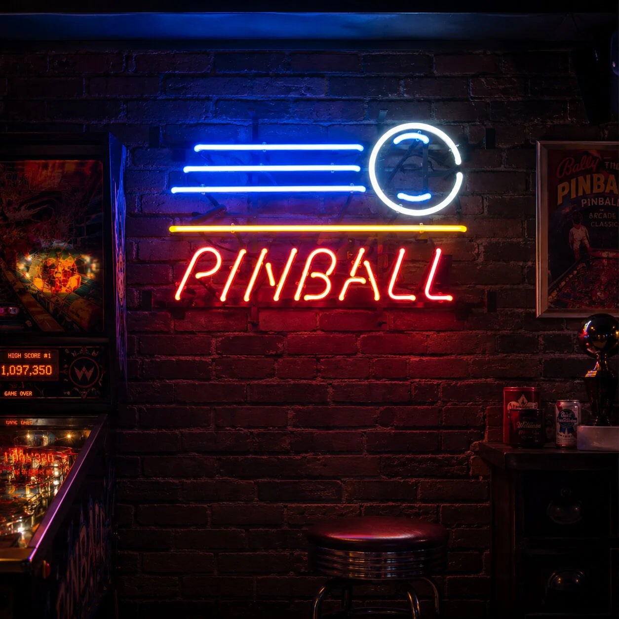 Pinball Shop Open Neon Sign