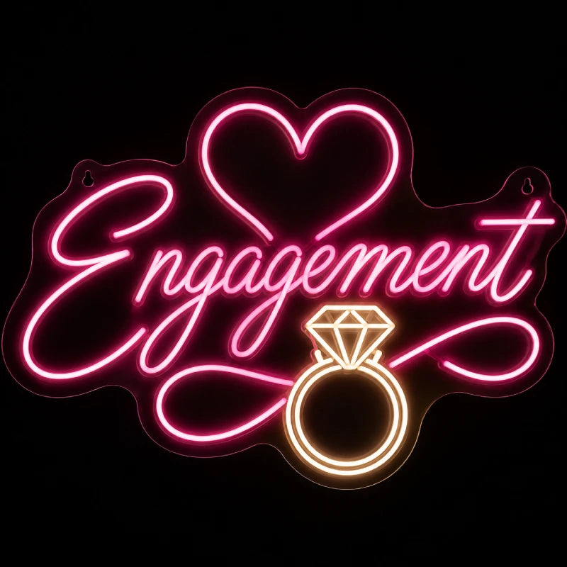 Pink Heart Ring Engagement Neon Sign