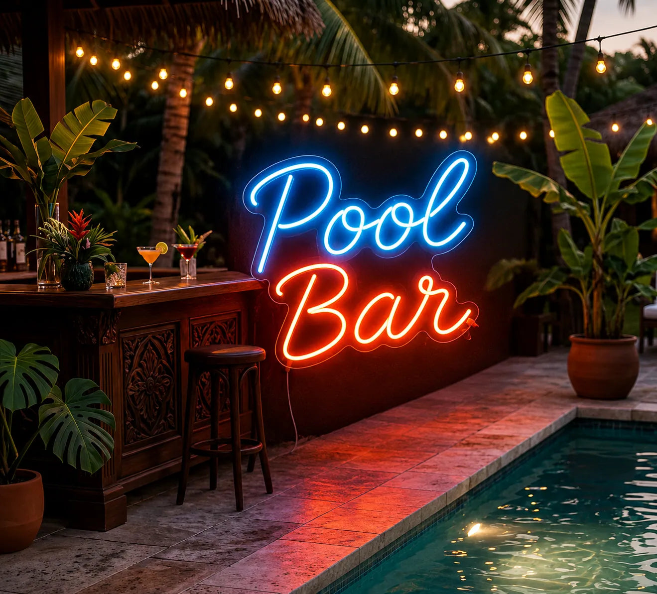 Pool Neon Sign Outdoor Patio Decor