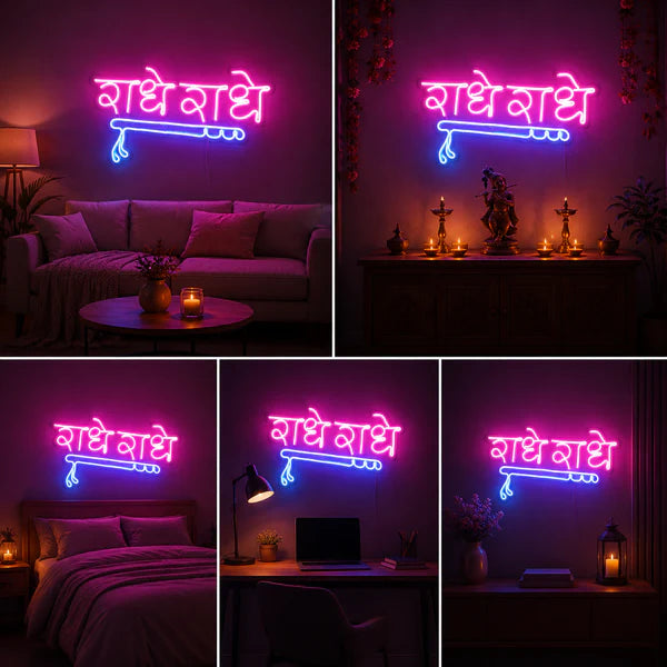 Radhe Radhe Flute Neon Sign Board