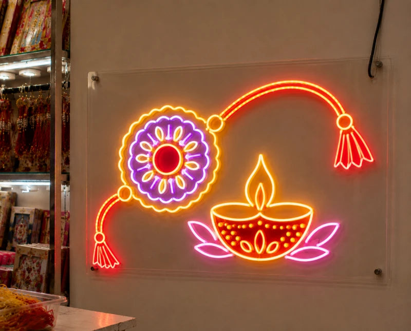 Rakhi And A Diya Neon Sign