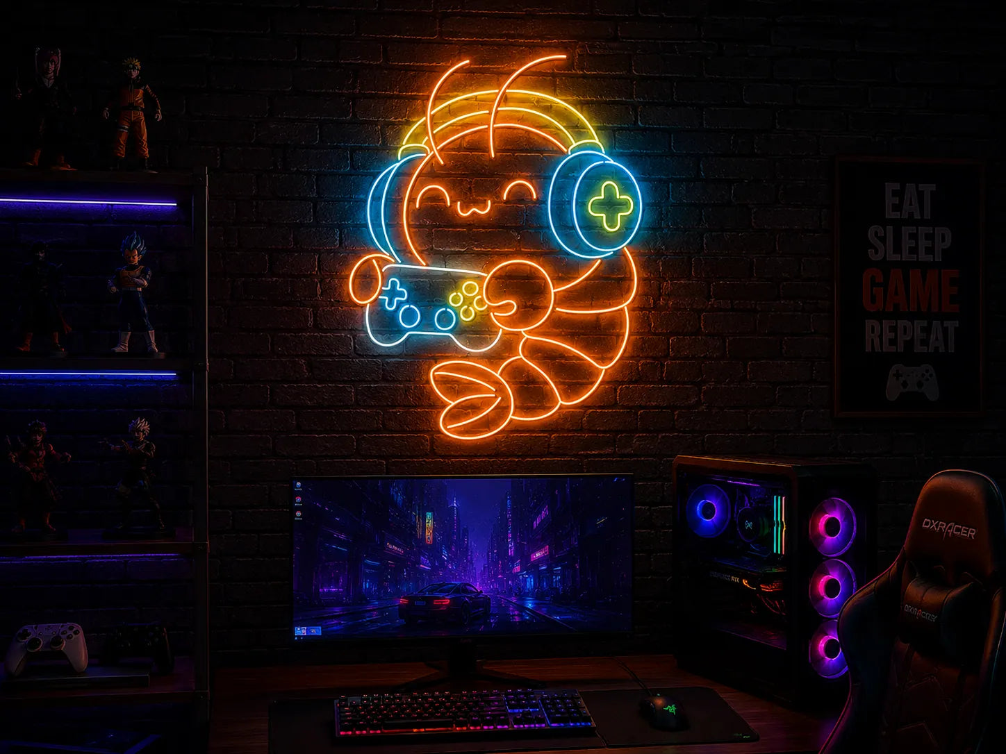 Shrimp Playing Game Neon Sign