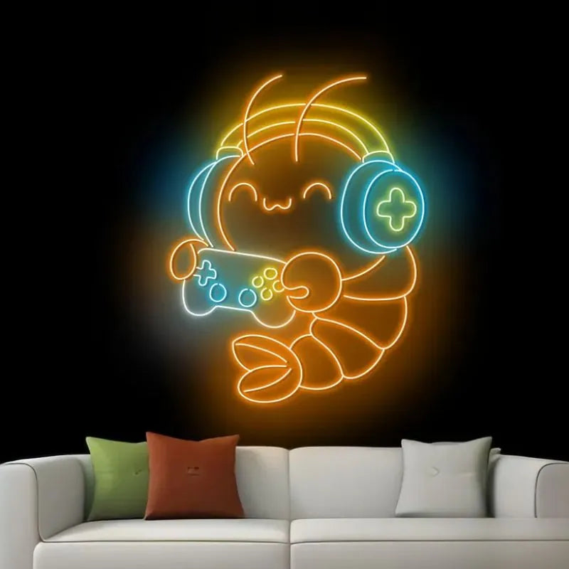 Shrimp Playing Game Neon Sign
