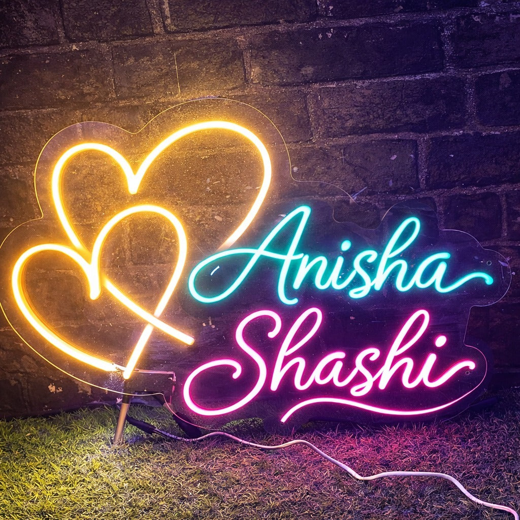 Anisha Love Shashi Couple Name Neon Light