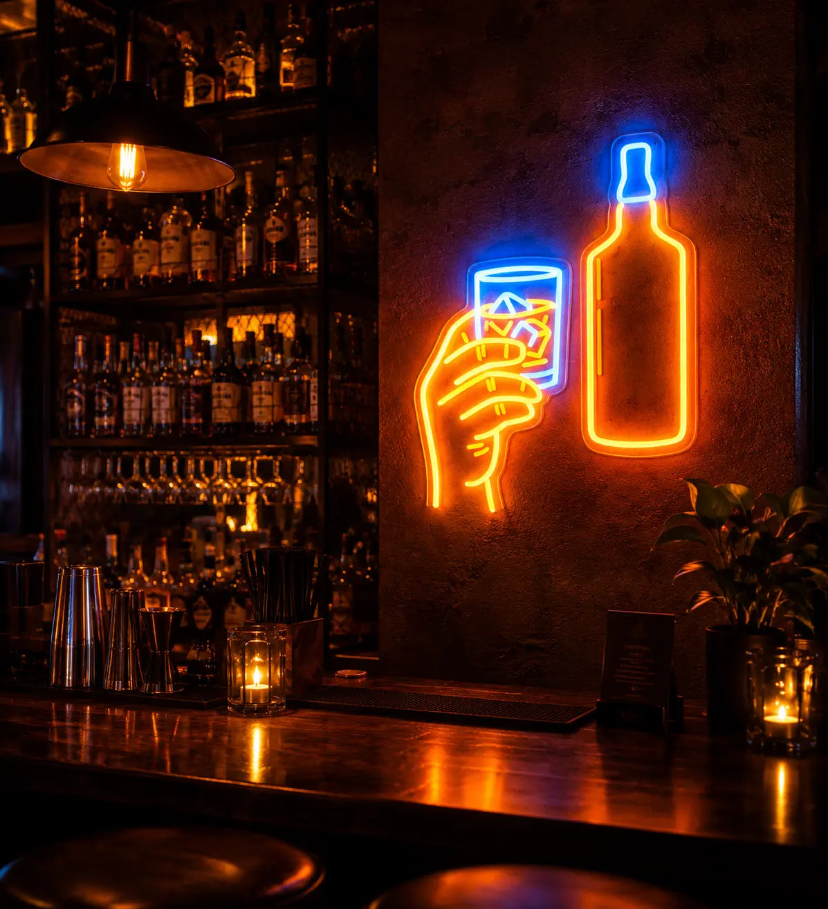 Whiskey Bottle Glass Neon Sign