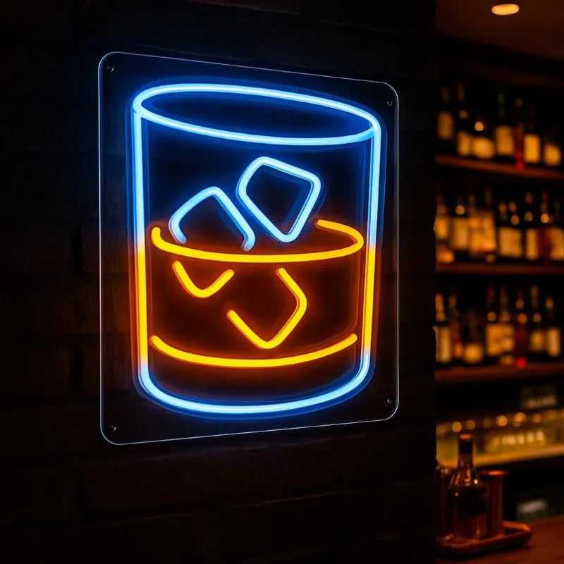Whisky Glass With Ice Neon Sign