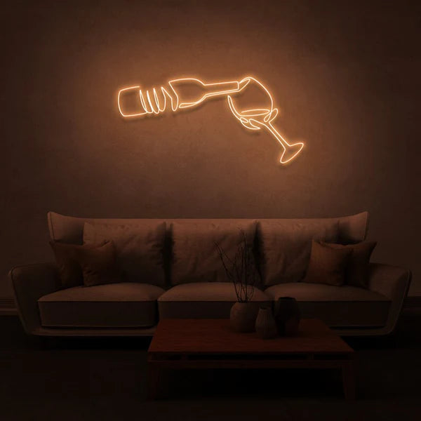 Wine Bottle and Wine Glass Neon Sign