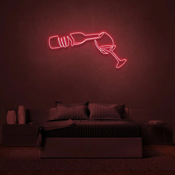 Wine Bottle and Wine Glass Neon Sign