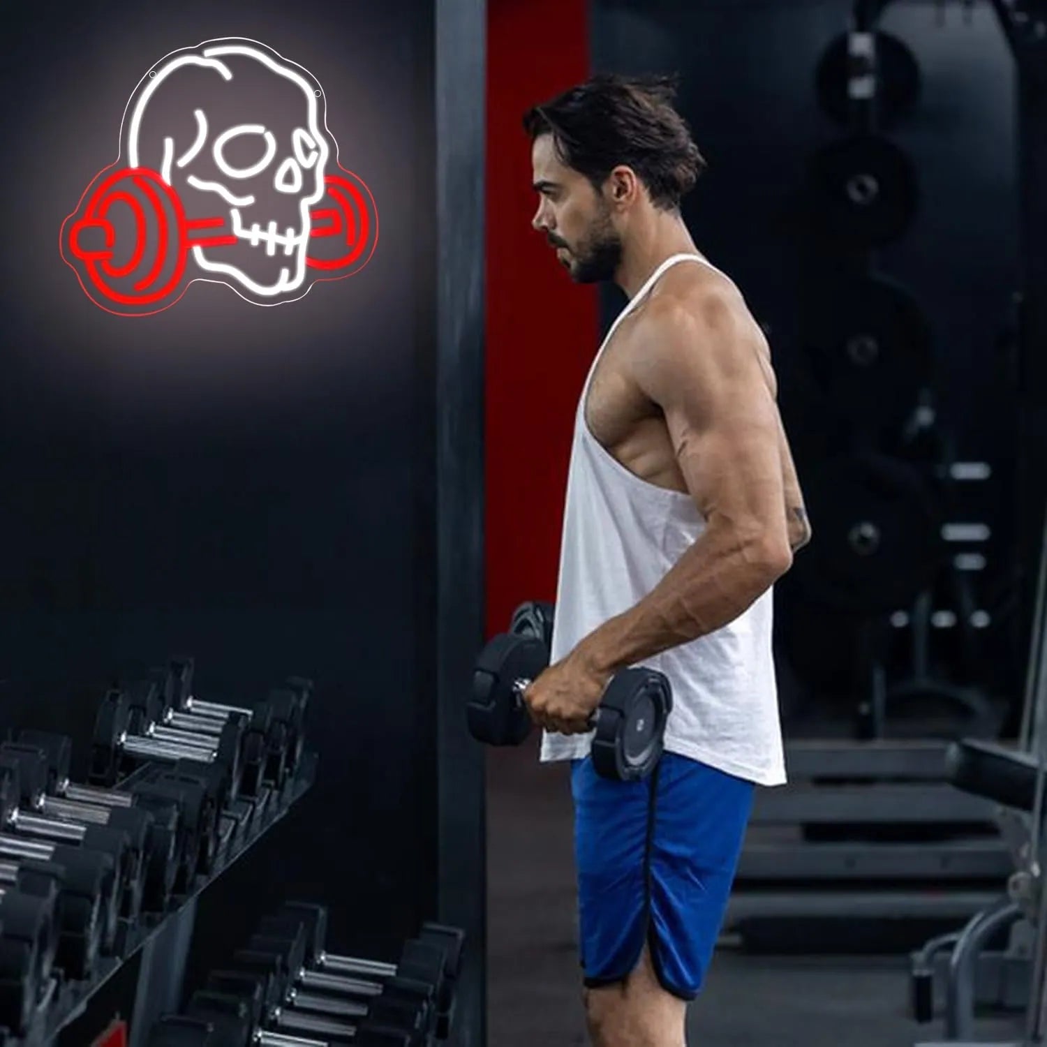Skull Barbell Neon Sign LED Light