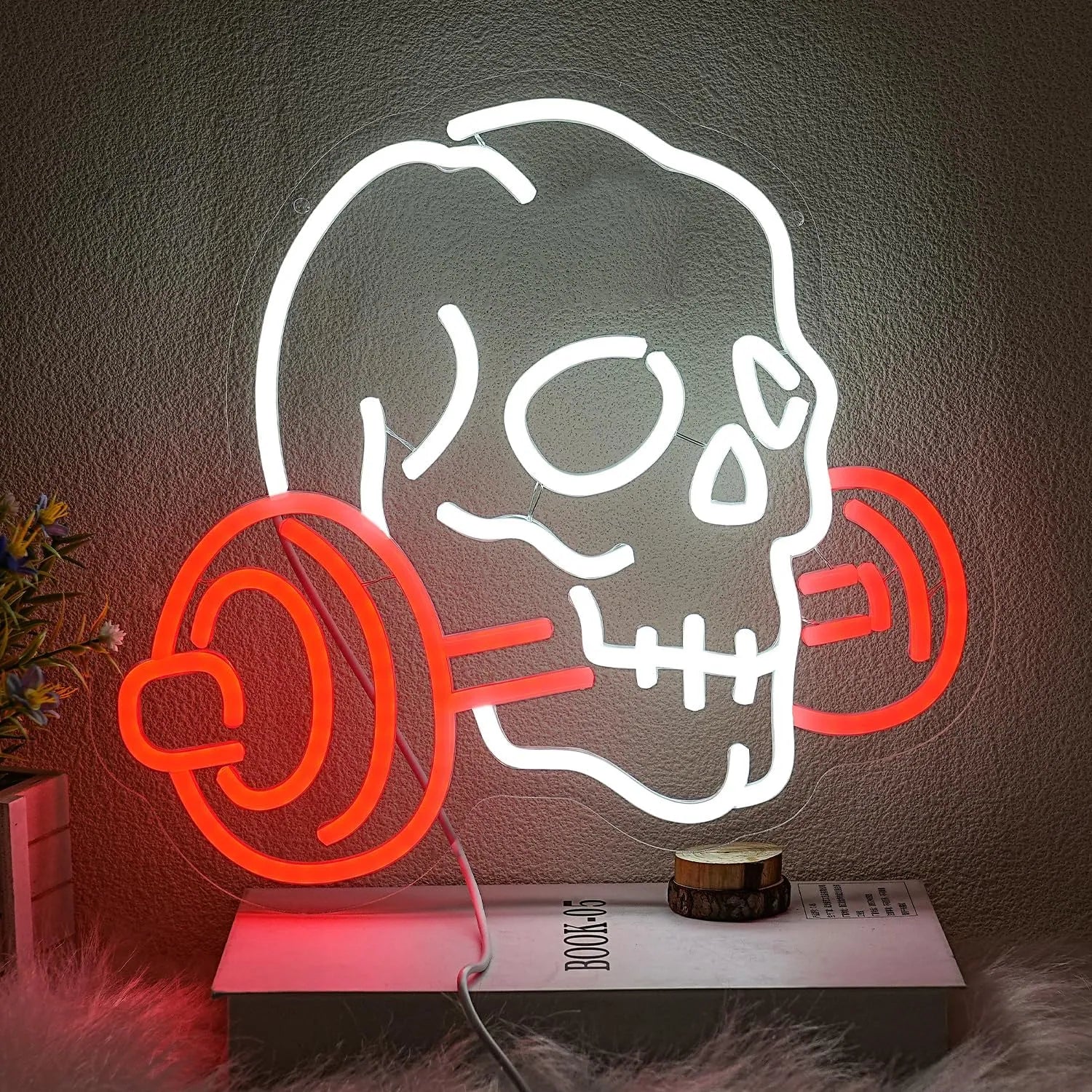 Skull Barbell Neon Sign LED Light